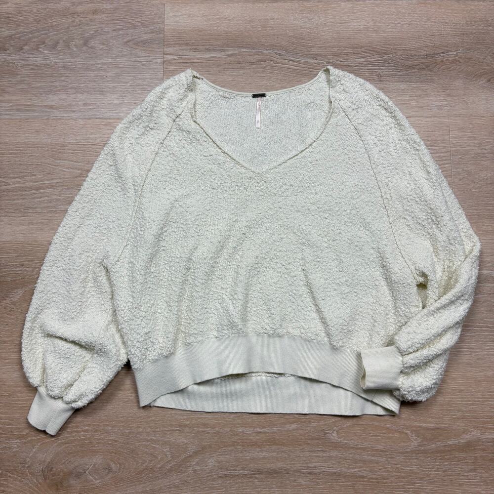 Free People Teaxture‎ Baloon Sleeve Crop Sweater Women’s S Color Cream